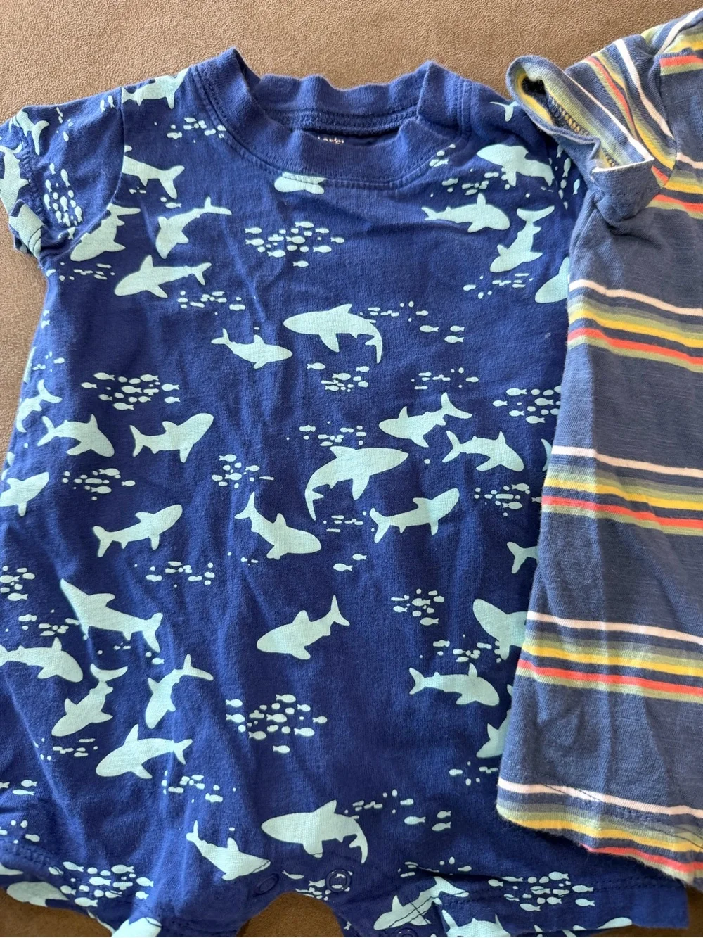 Carter's Navy Shark Print & Blue Striped Two-Pack Rompers Summer